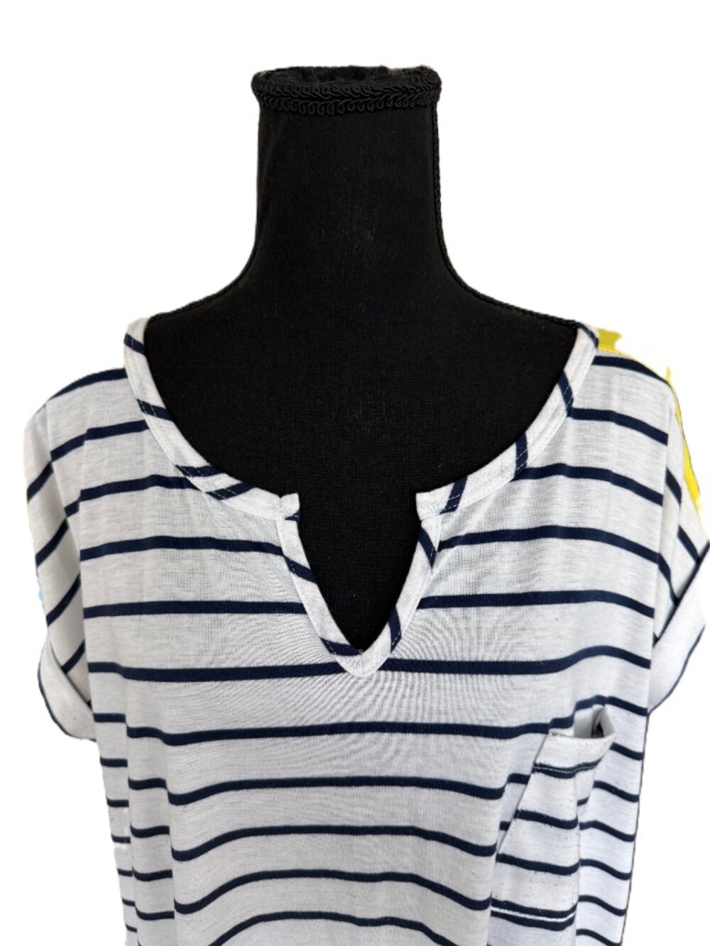 Papermoon | Colorblock Knit Top | Striped | White Blue Yellow | 1X - Picture 10 of 10